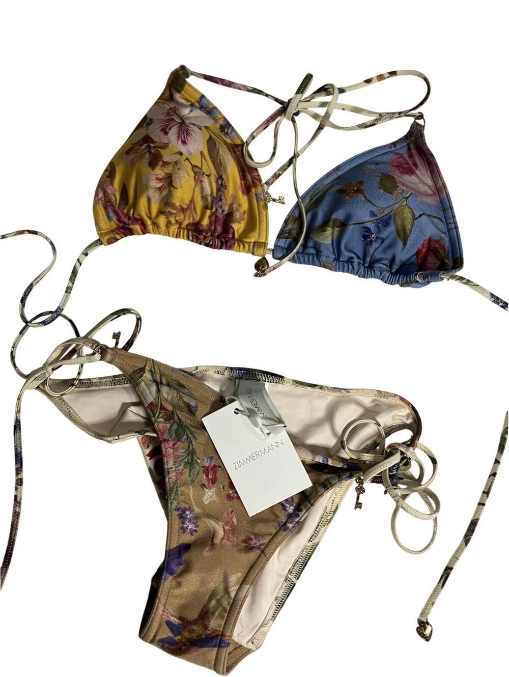 Zimmermann Patience Spliced Tri Bikini Womens 10 Multicolor Floral Tie Set